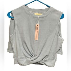 NWT Qinsen Light Blue Set - Tank top w/twist front - High waisted Shorts - Med